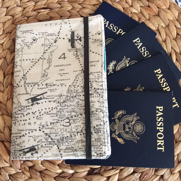 CUSTOM Large Family Passport Holder, 4, 6, 8 Passports, APO Address, World Map International Travel, Travel Accessory, Family Cruise, Wallet