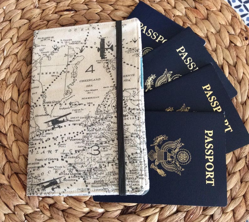 CUSTOM Large Family Passport Holder, 4, 6, 8 Passports, APO Address, World Map International Travel, Travel Accessory, Family Cruise, Wallet image 1
