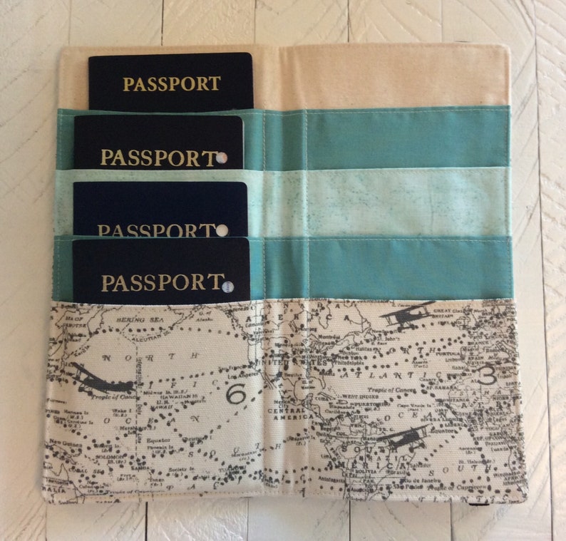 CUSTOM Large Family Passport Holder, 4, 6, 8 Passports, APO Address, World Map International Travel, Travel Accessory, Family Cruise, Wallet image 6