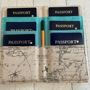 CUSTOM Large Family Passport Holder, 4, 6, 8 Passports, APO Address, World Map International Travel, Travel Accessory, Family Cruise, Wallet image 8