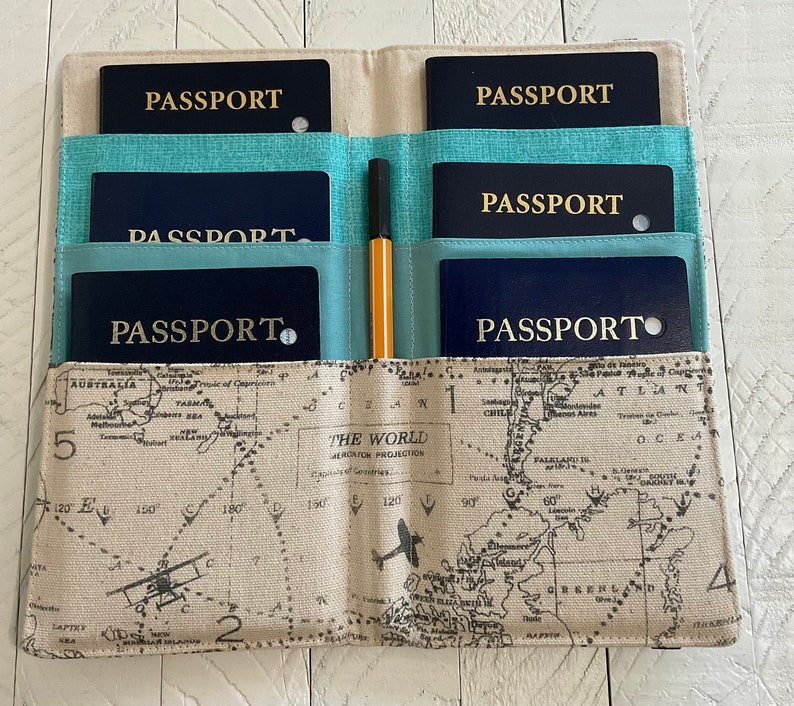 CUSTOM Large Family Passport Holder, 4, 6, 8 Passports, APO Address, World Map International Travel, Travel Accessory, Family Cruise, Wallet image 8