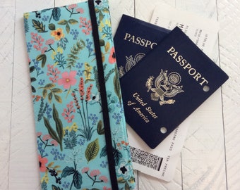 Floral Travel Wallet for Passport and Boarding Passes, Rifle Paper Duel Citizenship Passports, Holds 1-2 Passports, Popular Travel Accessory
