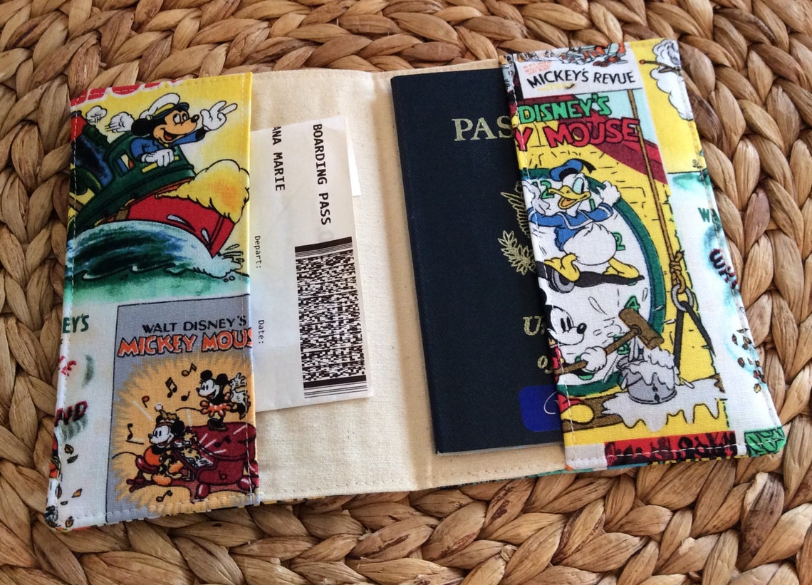 Mickey Passport Cover Mickey Mouse Fabric Passport Holder Etsy