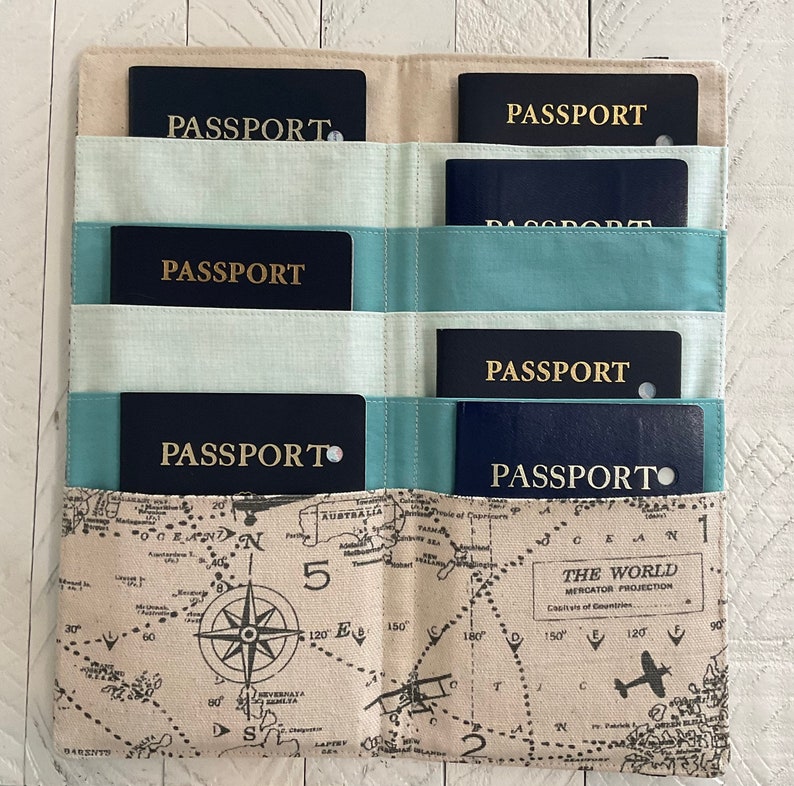 CUSTOM Large Family Passport Holder, 4, 6, 8 Passports, APO Address, World Map International Travel, Travel Accessory, Family Cruise, Wallet image 7