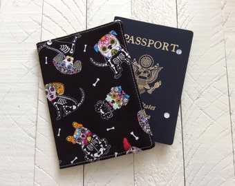 Fun Passport Cover Holder, DAY of the DEAD Skulls, Graduation Gift, World Traveler Gift, Pass Holder, Study Abroad Gift For Friend, Mexico