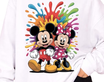 Mickey & Minnie Mouse love color splashes 3d design png, Disney file png, Digital Download
