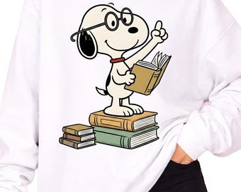 Snoopy Reading Books PNG, Book Lover Graphic Design (Digital Download)