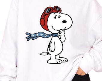 Aviator Snoopy PNG, Cartoon Dog Shirt Design, Vintage Airplane Clipart (Digital Download)