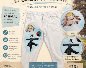 Pantalón pintado a mano "el castillo ambulante" - pieza única