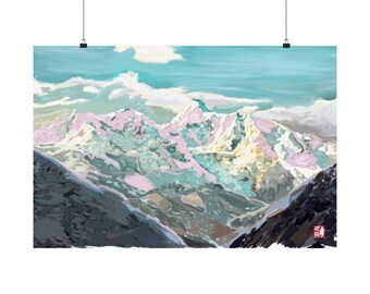 Pintura Original Digital de Cordillera | Estilo Abstracto Contemporáneo | Póster Mate Listo para Enmarcar | Arte  de  Pared Original montaña