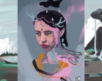 Surreal Portrait Abstract Art Matte Vertical Poster | Contemporary Female Face Illustration