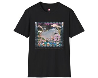 Dunkles Cottagecore-Kaninchen-T-Shirt, verspieltes Stern- und Blumen-T-Shirt im Stil der Skurrilität – einzigartiges, magisches Geschenk