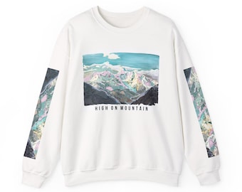 Hoch oben in den Bergen – Grafik-T-Shirt & Sweatshirt – Geschenk für Wanderer. Originelles Bergmotiv. Kunstvolle Kleidung. Trekking. Landschaftskunst.