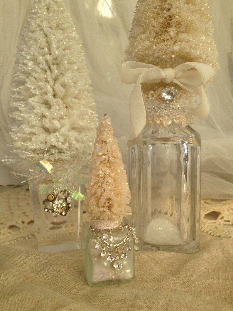 Set Christmas Bottle Brush Trees Crystal bottles glitter Etsy