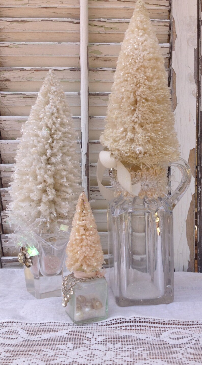 Set Christmas Bottle Brush Trees Crystal bottles glitter Etsy