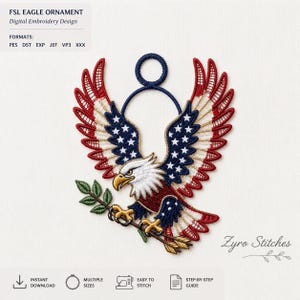 American Eagle Freestanding Lace Embroidery Design No. 1, Patriotic Ornament