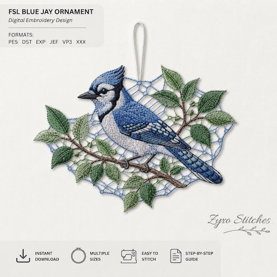 Blue Jay Freestanding Lace Embroidery Design, Bird Ornament - Etsy