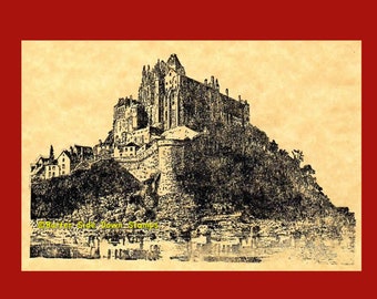 Le Mont Saint Michel Normandy Castle Rubber Stamp