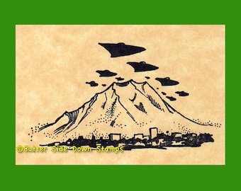 UFO Invasion Alien Attack Rubber Stamp Mt. Rainier Seattle Flying Saucer