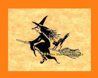 Flying Witch Halloween Rubber Stamp