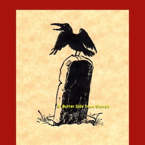 Tombstone Raven Halloween Rubber Stamp