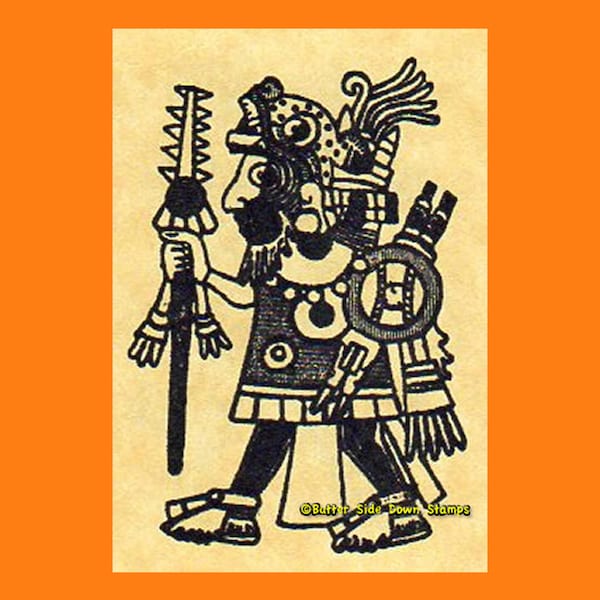 Aztec Jaguar Warrior Rubber Stamp