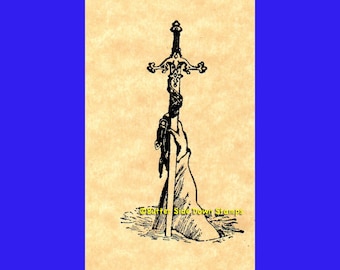 Lady of the Lake Excalibur King Arthur Rubber Stamp