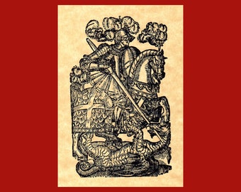 Sello de goma de caballero y dragón de la Cruz Roja