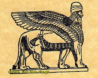 Nergal Mesopotamian Diety Lamassu Winged Bull Rubber Stamp