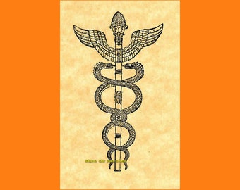 Caduceus Snake Staff Rubber Stamp Medical Symbol