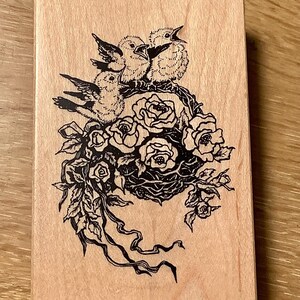 Carimbo de borracha vintage PSX G-1824 Baby Birds and Roses usado