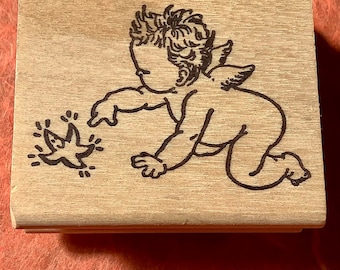 Vintage Cupid and Star Rubber Stamp