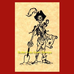 Skeleton Pirate Captain Rubber Stamp