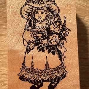 ヴィンテージ PSX G-477 ビクトリア朝の花を持つ少女 ゴム印 中古