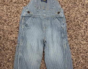 Vintage OshKosh B'Gosh Overalls Vestback Railroad Pinstripe Stripe 18 Months 100% cotton blue white