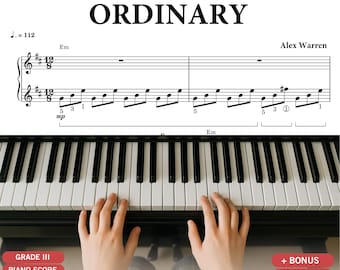 Partitura para piano fácil de Alex Warren, nivel principiante-intermedio, solo de piano (PDF, descarga instantánea).