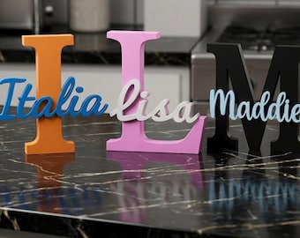 Letrero con inicial personalizada / Inicial de madera personalizada con nombre en cursiva / Decoración para guardería / Decoración para habitación de niñas / Placa con nombre personalizada