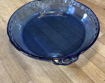 Pyrex Cobalt Blue 10" Scalloped Deep Dish Pie Plate, Vintage Model 229