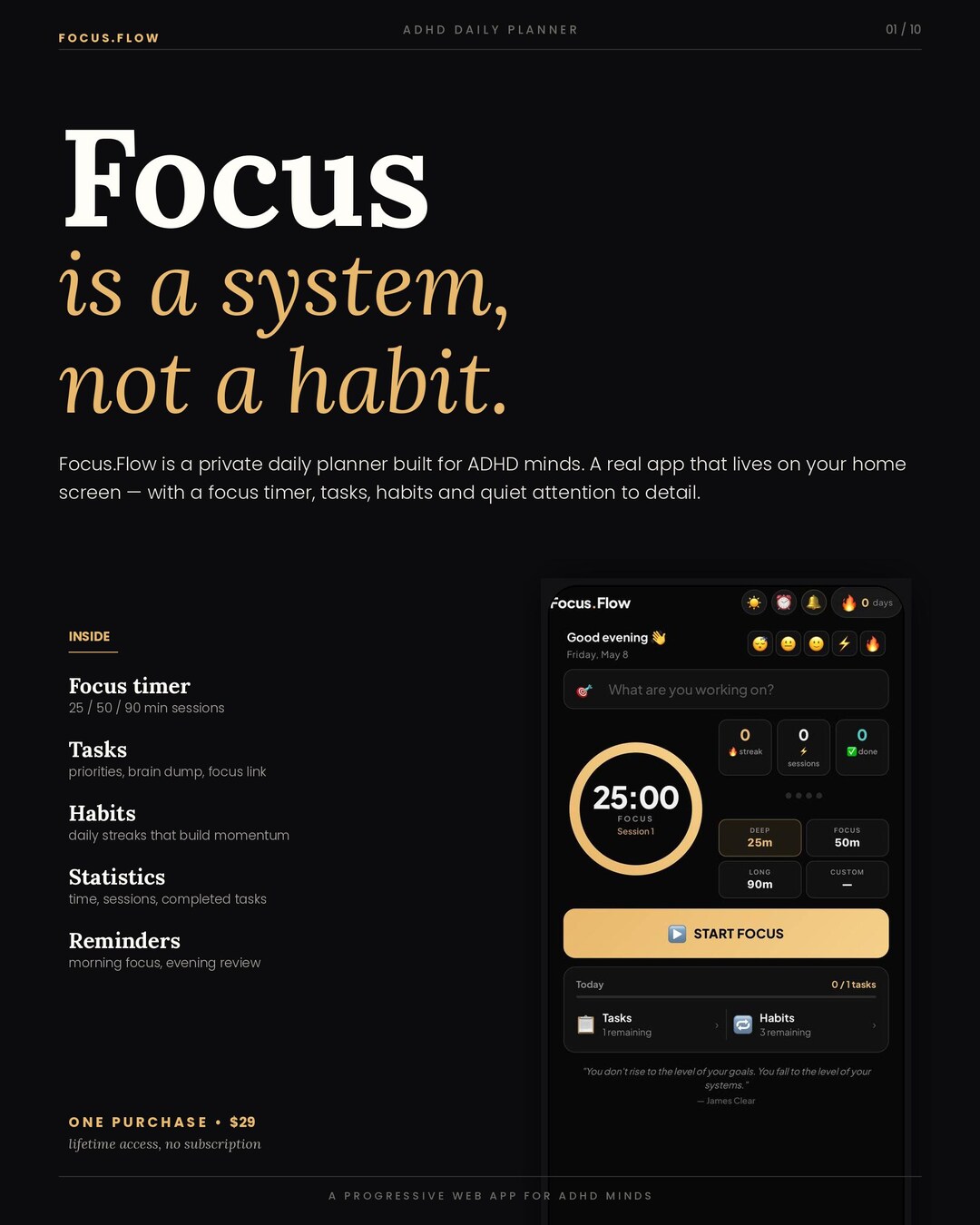 ADHD Planner App | Focus Timer, Habit Tracker, Offline Use (lifetime ...