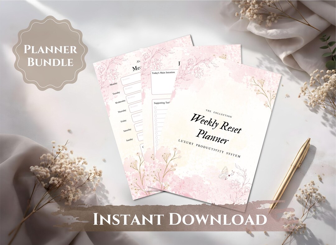 Minimal Weekly Reset Planner Pink | Undated Productivity Pages (digital ...