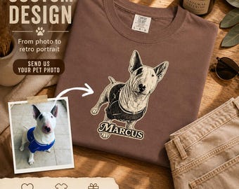 Custom Vintage Pet Portrait T-Shirt, Personalized Retro Dog Lover Tee, Comfort Colors Shirt