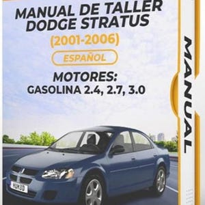 Può includere: Manuale blu Dodge Stratus in spagnolo. La copertina presenta il modello di auto e il testo "MANUAL DE TALLER DODGE STRATUS (2001-2006)". Il manuale è per motori a benzina 2.4, 2.7 e 3.0.