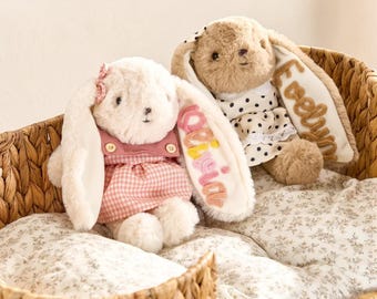 Spersonalizowana haftowana pluszowa króliczka, pluszowy królik z niestandardowym imieniem, pamiątka z baby shower