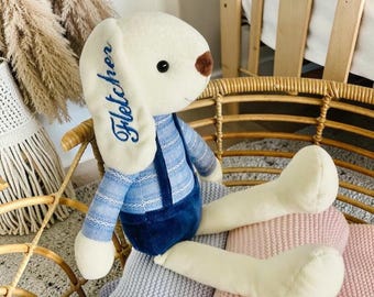 Personalisierte Kaninchen Plüschtier, benutzerdefinierte gefüllte Kaninchen, Baby-Dusche-Geschenk, Kinderzimmer Andenken