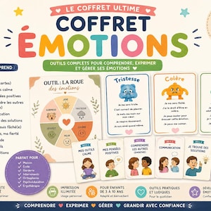 Grand Coffret Émotions Enfant | 100+ Cartes Émotions | Roue des émotions | Outils de retour au calme | Affirmations | PDF imprimable