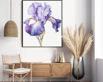 Iris Flower Cross Stitch Pattern, Botanical Wall Art (PDF Download)