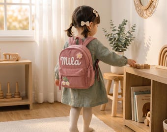 Sac à Dos Personnalisé Enfant | Prénom Brodé + Icône au Choix – Cadeau Crèche Maternelle Fait Main | Personalized Kids Backpack
