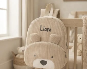 Sac à Dos Animaux Personnalisé Prénom Brodé | Velours Côtelé Bébé Enfant | Cadeau Naissance Crèche Maternelle | Forme d'animaux