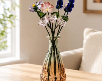 Glass Birth Month Flower Bouquet for Mom, Hand Blown Glass Flower, Birth Flower Gift, Grandma Birthday Gift