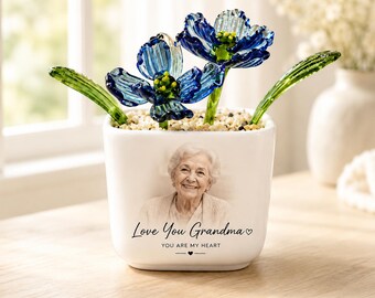 Geboortebloempot voor moeder of oma, aangepaste familie geboortebloem cadeau, glazen geboortemaand bloementuin aandenken